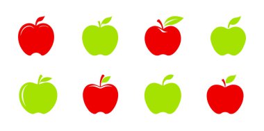 Elma simgesi seti. Beyaz arkaplanda düz simge setleri. Vektör illüstrasyonu
