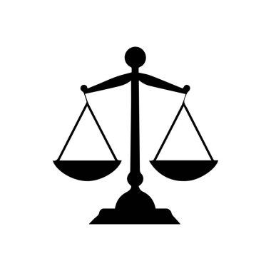 Denge simgesi. Hukuk ve adalet teması. Siyah tasarım. Vektör illüstrasyonu