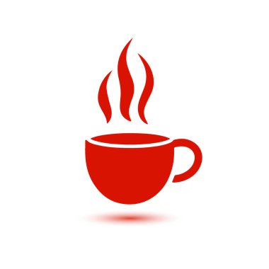 Beyaz arka planda kahve fincanı simgesi. Düz biçimli vektör illüstrasyonu