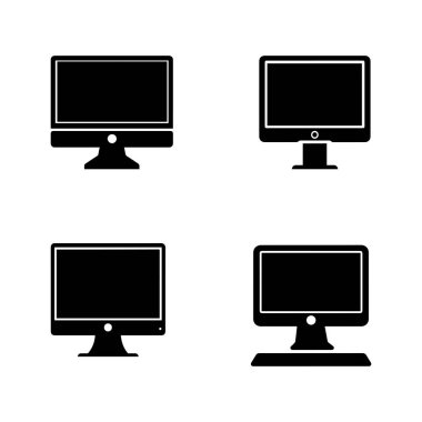 Monitör simgesi ayarlandı. Siyah Bilgisayar Monitörü simgesi beyaz arkaplanda ayarlandı. Vektör illüstrasyonu
