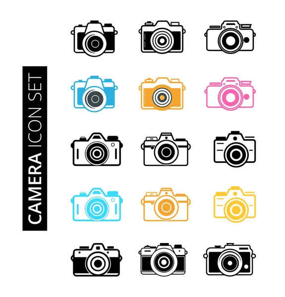 Kamera simgeleri seti. Düz biçimli vektör illüstrasyonu