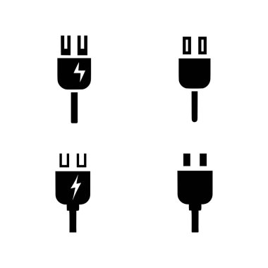Elektrik prizi simgesi seti. Beyaz arkaplanda siyah elektrik prizi simgesi ayarlandı. Vektör illüstrasyonu