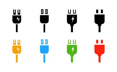 Elektrik prizi simgeleri seti. Düz biçimli vektör illüstrasyonu