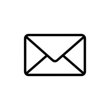 E- posta simgesi. Beyaz arkaplanda siyah ana hatlı E- posta simgesi. Vektör illüstrasyonu