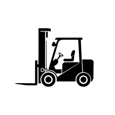 Forklift ikonu. Beyaz arkaplanda siyah forklift simgesi. Vektör illüstrasyonu