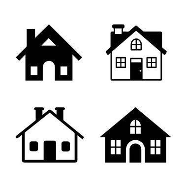 Ev simgesi seti. Siyah Ev simgesi beyaz arka plana ayarlandı. Vektör illüstrasyonu