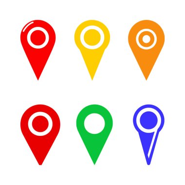 Beyaz arkaplanda konum simgesi ayarlandı. Düz moda vektör illüstrasyonuName