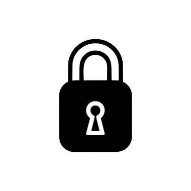 Kilit simgesi. Beyaz arkaplanda siyah kilit simgesi. Vektör illüstrasyonu