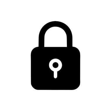 Kilit simgesi. Beyaz arkaplanda siyah kilit simgesi. Vektör illüstrasyonu