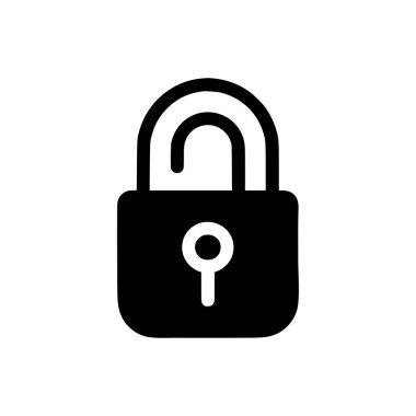 Kilit simgesi. Beyaz arkaplanda siyah kilit simgesi. Vektör illüstrasyonu