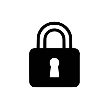 Kilit simgesi. Beyaz arkaplanda siyah kilit simgesi. Vektör illüstrasyonu