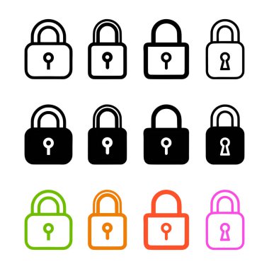 Beyaz arkaplanda kilit simgesi ayarlandı. Düz moda vektör illüstrasyonuName