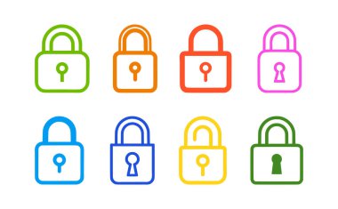 Kilit simgeleri seti. Düz biçimli vektör illüstrasyonu