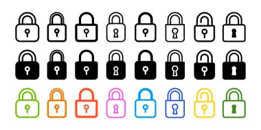 Kilit simgeleri seti. Düz biçimli vektör illüstrasyonu