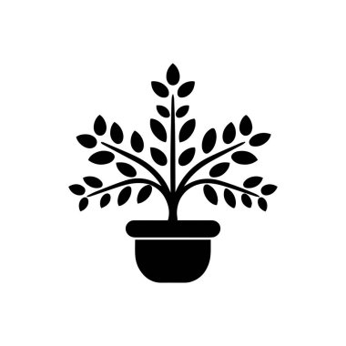 Bitki simgesi. Beyaz arkaplanda Siyah Bitki simgesi. Vektör illüstrasyonu