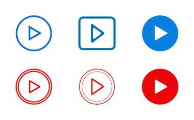 Beyaz arkaplanda oynat düğmesi simgesi ayarlandı. Düz moda vektör illüstrasyonuName