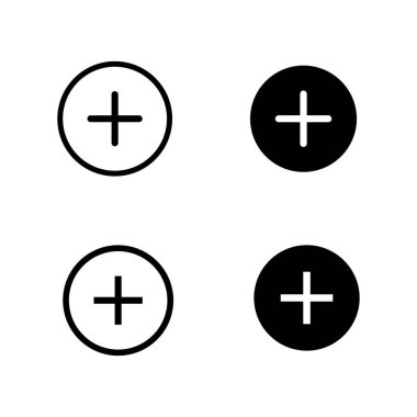 Artı simge seti. Siyah Artı simgesi beyaz arkaplanda. Vektör illüstrasyonu