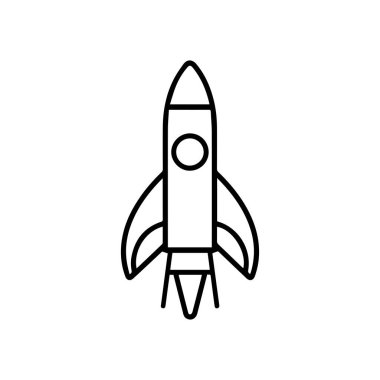 Roket ikonu. Beyaz arka planda siyah roket simgesi. Vektör illüstrasyonu