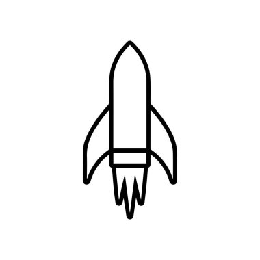 Roket ikonu. Beyaz arka planda siyah roket simgesi. Vektör illüstrasyonu