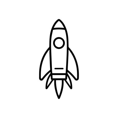 Roket ikonu. Beyaz arka planda siyah roket simgesi. Vektör illüstrasyonu