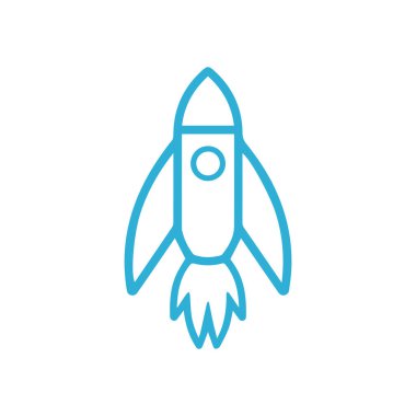 Beyaz arkaplanda roket simgesi. Düz moda vektör illüstrasyonuName