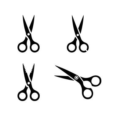 Makas simgeleri seti. Düz biçimli vektör illüstrasyonu