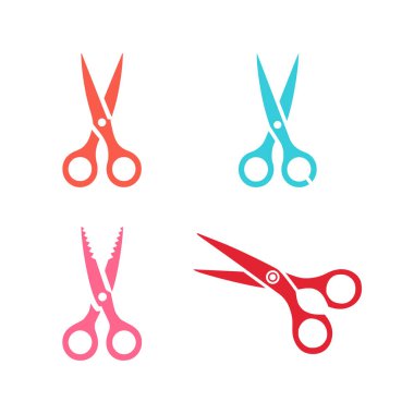 Makas simgeleri seti. Düz biçimli vektör illüstrasyonu