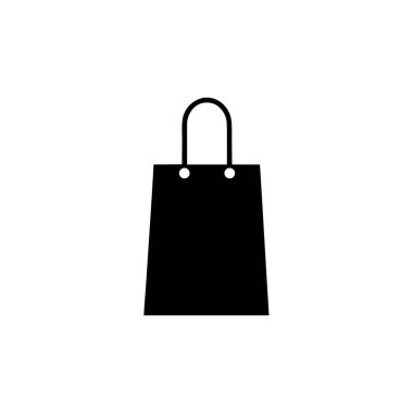 Alışveriş poşeti ikonu. Beyaz arka planda siyah alışveriş torbası simgesi. Vektör illüstrasyonu