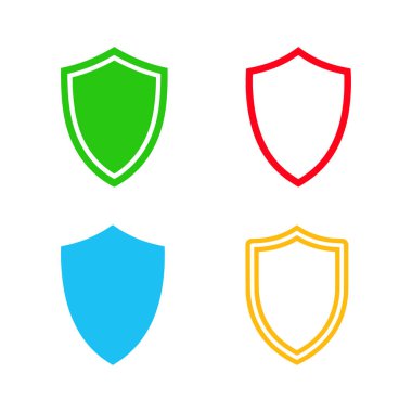 Kalkan simgeleri seti. Düz biçimli vektör illüstrasyonu