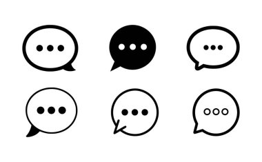 Konuşma balonu simgesi ayarlandı. Beyaz arkaplanda siyah konuşma balonu simgesi ayarlandı. Vektör illüstrasyonu