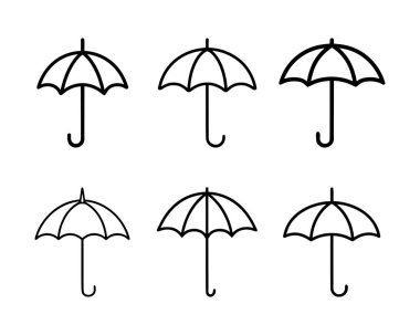 Bir dizi Şemsiye ikonu. Taslak biçiminde vektör illüstrasyonu