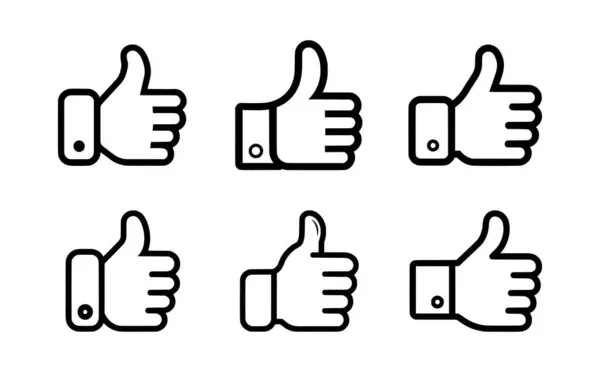 İkona seti. Siyah Parmak yukarı simgesi beyaz arkaplanda. Vektör illüstrasyonu