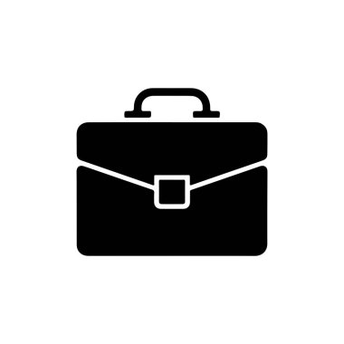 Bu resim, temiz beyaz bir arkaplan üzerine kurulmuş, iş ve seyahat bağlamları için mükemmel bir minimalist siyah evrak çantası ikonu sergiliyor. Basit tasarımı berraklığı ve modern cazibeyi sağlar..