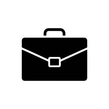 Siyah bir evrak çantasının saplı ve tokalı minimalist tasviri, iş adamlarına uygun klasik şeklini vurguluyor. Özellikler beyaz arkaplan.