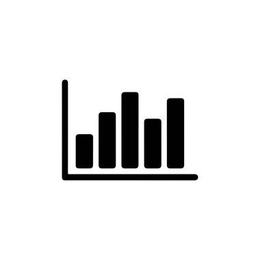 Bir minimalist vektör illüstrasyonu, beyaz arkaplan üzerinde bir siyah çubuk grafik simgesi tasvir eder, veri analizini görselleştirir ve bilgiyi basitleştirilmiş bir biçimde trend haline getirir.