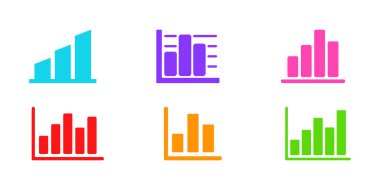 İş ve kişisel kullanım için çoklu veri görselleştirme seçenekleri sunan beyaz bir arkaplanda altı renkli bilgi çubuğu şablonu gösterilir.