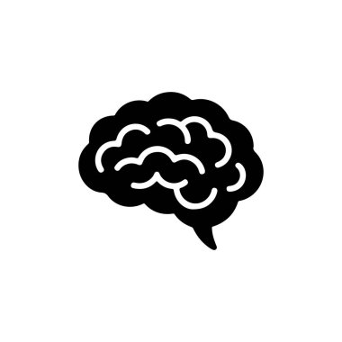 Bu illüstrasyon, temiz beyaz bir arkaplan üzerine kurulmuş siyah bir insan beyni ikonunu sunar. Basit ve net vektör grafikleri.