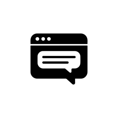 Çevrimiçi iletişim, mesajlaşma ve web etkileşimi arayüzlerini temsil etmek için ideal bir sohbet baloncuğu içeren siyah bir web penceresi simgesi.