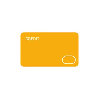 Temiz beyaz arkaplan tasarımı üzerine beyaz detaylar içeren izole edilmiş sarı kredi kartı, modern ve basit, net bir finansal araç çizimi sunar.