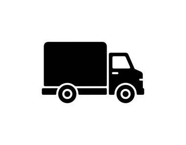 Bir teslimat kamyonunun siyah beyaz çizimi. Bu illüstrasyon, çeşitli tasarım ve ticari amaçlar için ideal beyaz bir arkaplan üzerine kurulmuştur..