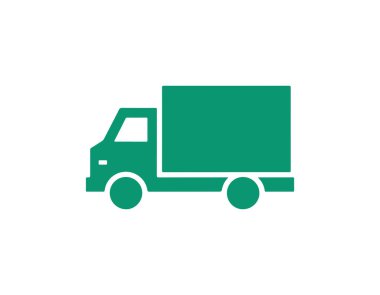 Ulaşım, dağıtım ve e-ticaret hizmetleriyle ilgili lojistik ve nakliye tasarımları için beyaz arkaplanda yeşil dağıtım kamyonu simgesi izole edildi.
