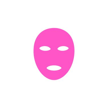 Beyaz arka planda pembe yüz maskesi grafiği spa güzellik tedavi ürünü ikonunu minimalist tarzda gösterir, cilt bakımını ve refahı temsil eder.