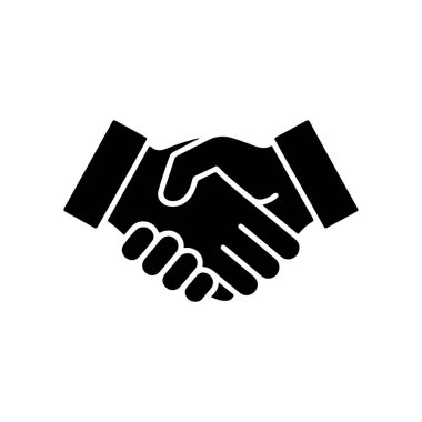 Anlaşmayı temsil eden bir el sıkışma silueti, iş görüşmeleri, hoş geldin ve beyaz arka planda görünen kol kelepçeleriyle ortaklık..