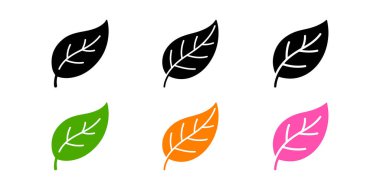 Altı yaprak simgesi, siyah, yeşil, turuncu, pembe, yaprak havalandırmasını gösteren, beyaz arka planda gösterilen, basit ve vektör tabanlı.