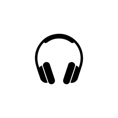 Beyaz arka planda siyah kulaklık simgesi, müzik, ses, dinleme veya teknoloji kavramlarını basit ve modern bir şekilde temsil etmek için mükemmel..