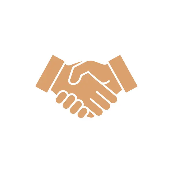 Beyaz arka planda kahverengi tokalaşma ikonu. Anlaşma, ortaklık, işbirliği ve iş anlaşmalarını temsil ediyor. Tasarımlarda kullanmak için basit vektör illüstrasyonu.