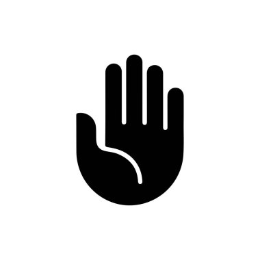 Görüntü, insan elinin beş parmaklı basit ama çarpıcı bir siyah siluetini gösteriyor, temiz, beyaz bir arkaplana karşı sunulan görsel kontrast sağlıyor..