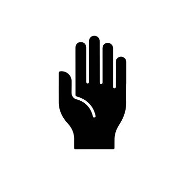 Beyaz arka planda siyah el simgesi, kısıtlamanın, durdurmanın ya da reddetmenin açık bir sembolü. Evrensel durdurma hareketi gerektiren tasarımlar için mükemmel..
