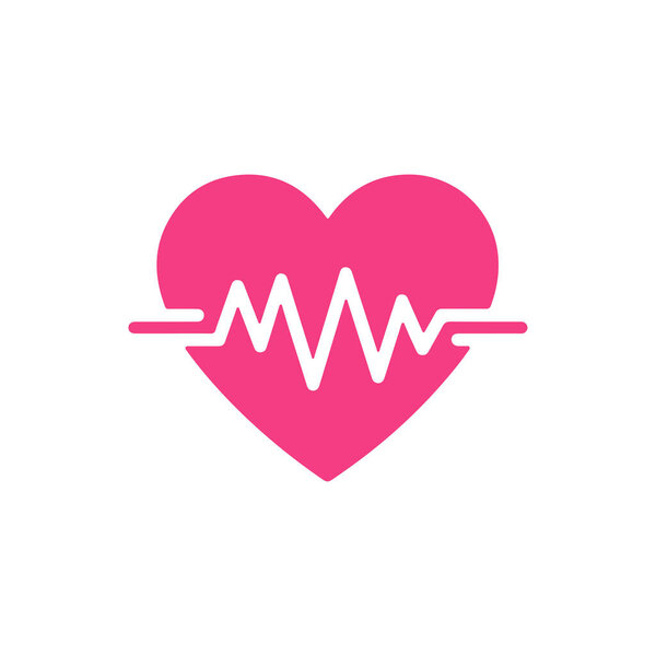 Розовое сердце с изображением линии сердцебиения на белом фоне. Этот образ указывает на здоровый образ жизни и может быть использован для медицинских тем. 158 символов