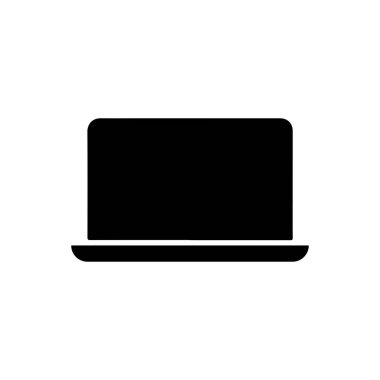Beyaz arka planda izole edilmiş siyah dizüstü bilgisayar ikonu, teknoloji konsepti için basit tasarım. Web, uygulama veya grafik tasarımı için minimalist vektör illüstrasyonu.